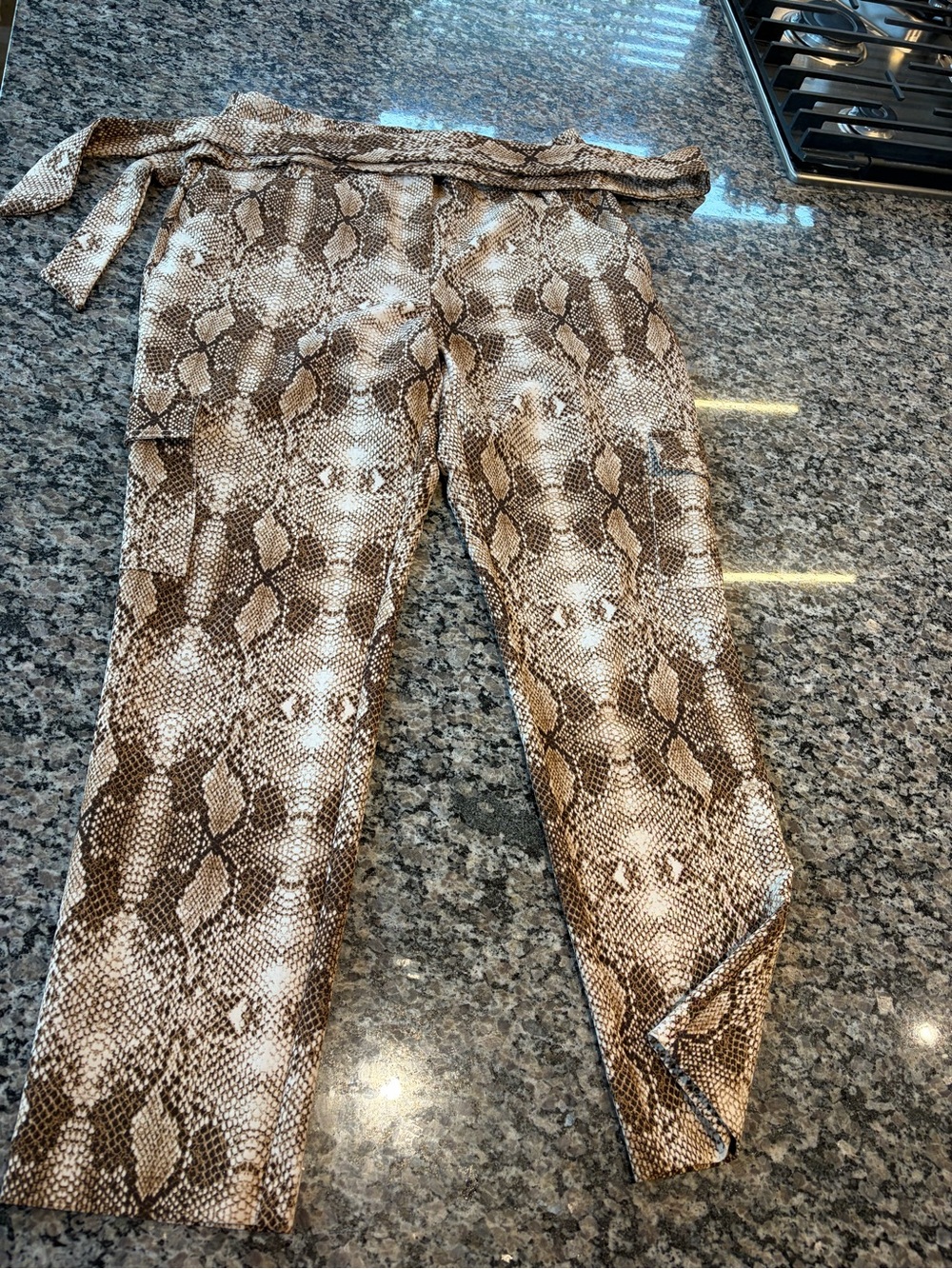 High-Rise Snake Print Paperbag Trousers - Brown